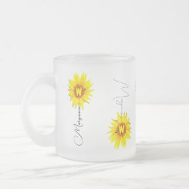 Taza De Cristal Esmerilado Nombre y Monograma personalizado con girasol elega
