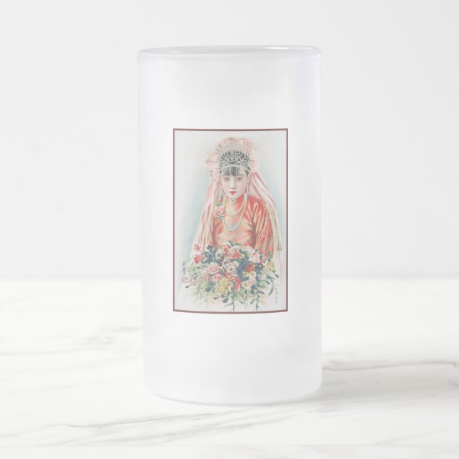 Taza De Cristal Esmerilado Novia en rojo a Boda chino en Shanghai (Centro)