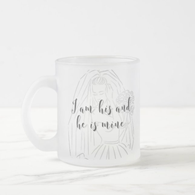Taza De Cristal Esmerilado Novia Mug - Soy suya y es mía - Regalo de novia (Izquierda)