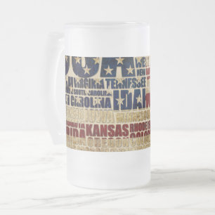 Taza De Cristal Esmerilado Nube de palabras de la bandera de EE. UU. Arte de