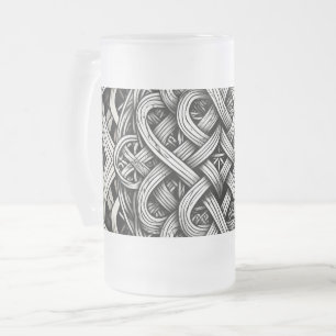 Taza De Cristal Esmerilado Nudo celta en blanco y negro detallado 0001