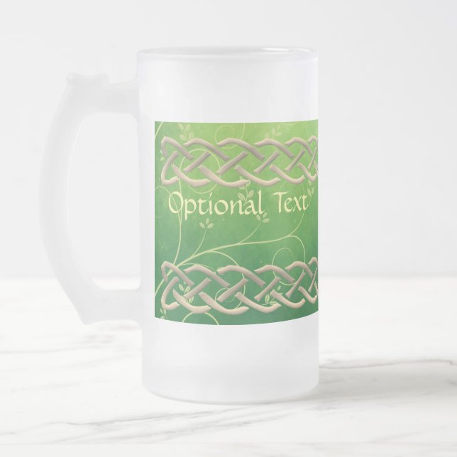 Taza De Cristal Esmerilado Nudos y hojas verdes celtas (Izquierda)