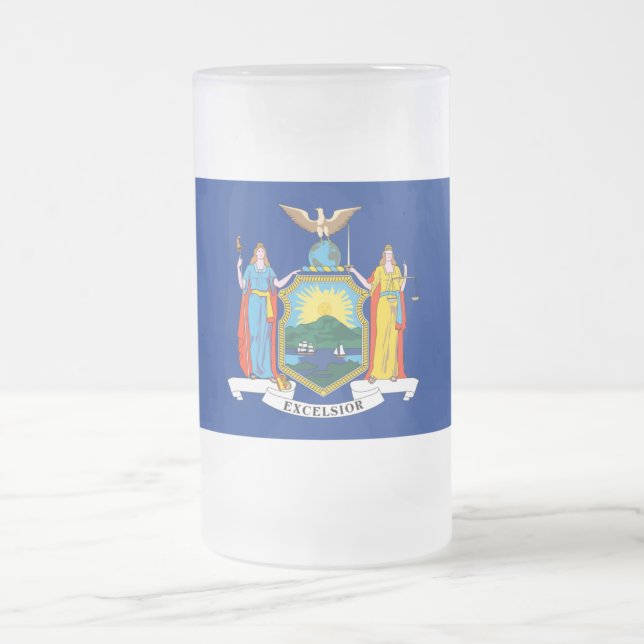 Taza De Cristal Esmerilado Nueva York: El Estado Imperio, casa de bandera gra (Centro)