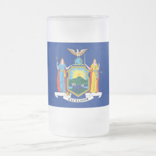 Taza De Cristal Esmerilado Nueva York: El Estado Imperio, casa de bandera gra