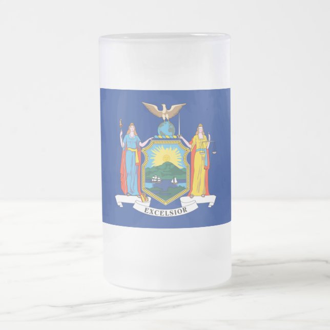 Taza De Cristal Esmerilado Nueva York: El Estado Imperio, casa de bandera gra (Centro)