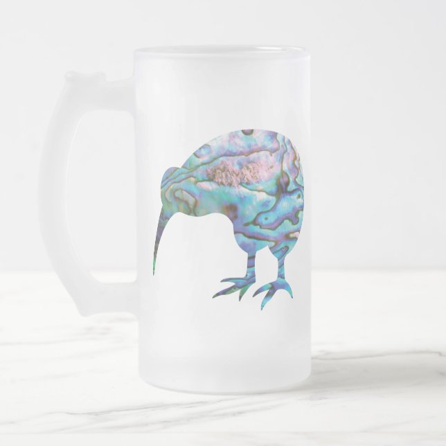 TAZA DE CRISTAL ESMERILADO NUEVA ZEALAND KIWI PAUA (Izquierda)