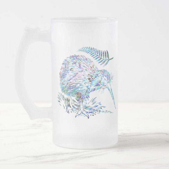 TAZA DE CRISTAL ESMERILADO NUEVA ZEALAND KIWI PAUA GLASS (Izquierda)