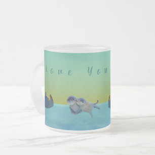 Taza De Cristal Esmerilado Nutrias que juegan el agua