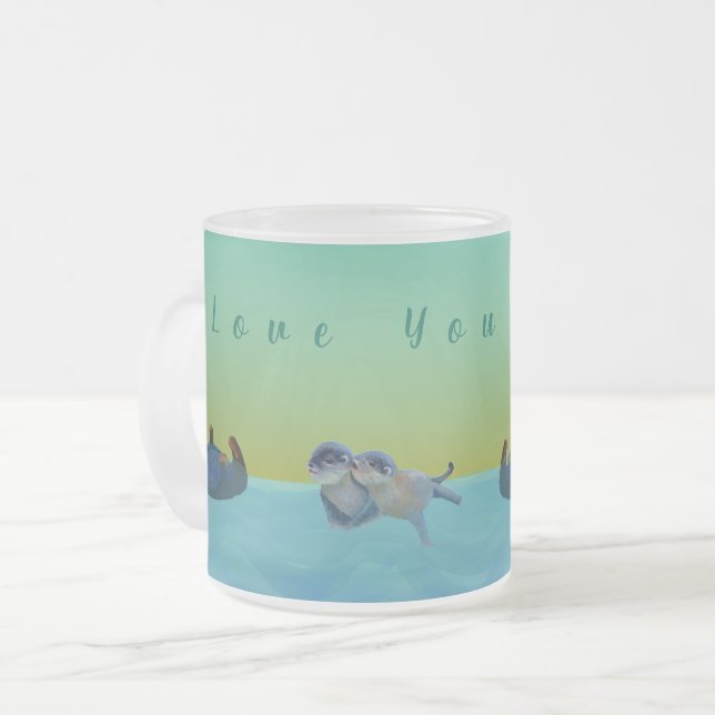 Taza De Cristal Esmerilado Nutrias que juegan el agua (Anverso izquierdo)