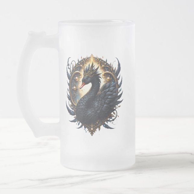 Taza De Cristal Esmerilado Obsidian Swan of Silent Grace – Dark Fantasy  (Izquierda)