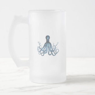 Taza De Cristal Esmerilado Octopus kraken playa costera náutica océano azul