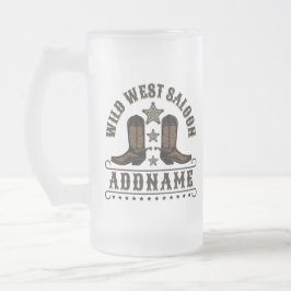 Taza De Cristal Esmerilado Oeste de Cowboy Boots AÑADIR NOMBRE sheriff Spurs