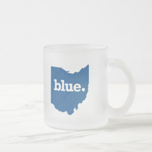 TAZA DE CRISTAL ESMERILADO OHIO ESTADO AZUL