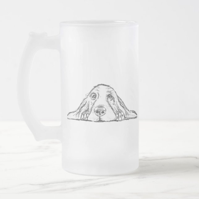 Taza De Cristal Esmerilado ojos de perrito simple blanco negro (Izquierda)