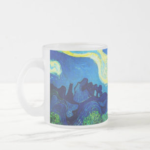 Taza De Cristal Esmerilado Olivos Van Gogh en un paisaje montañoso