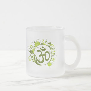 Taza De Cristal Esmerilado OM floral verde budista