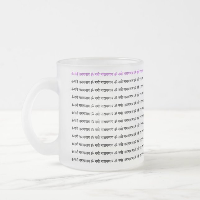 Taza De Cristal Esmerilado Om Namo Narayanaya 108 (Izquierda)