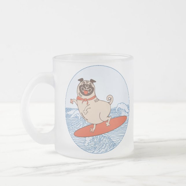 Taza De Cristal Esmerilado Onda montando perro de cerdo feliz en la tabla de  (Izquierda)