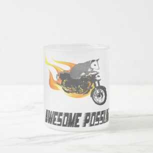 Taza De Cristal Esmerilado Oposum impresionante del jinete de la bici