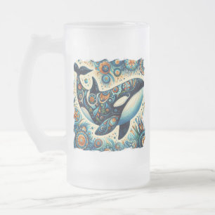 Taza De Cristal Esmerilado Orca Asesina Ballena Floral Whimsical Playa Náutic