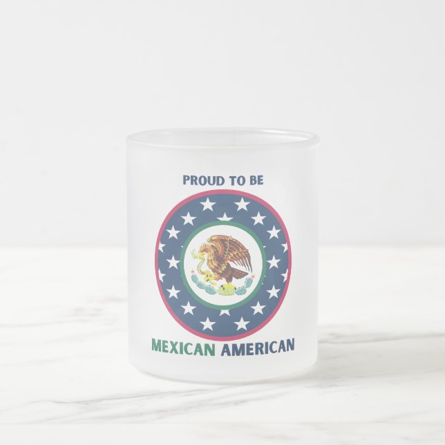 TAZA DE CRISTAL ESMERILADO ORGULLOSO DE SER MEXICANO AMERICANO (Centro)
