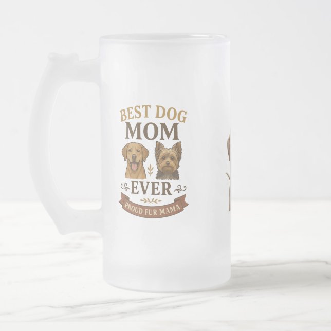 Taza De Cristal Esmerilado Orgulloso regalo de mamá con Labrador y Yorkie 16o (Izquierda)