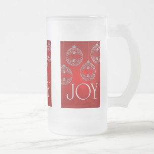 Taza De Cristal Esmerilado Ornamentos de alegría en rojo rubí elegante