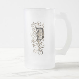 Taza De Cristal Esmerilado Ornate Floral Monograma 'D' -