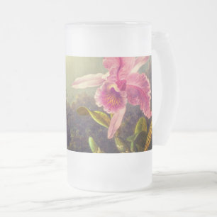 Taza De Cristal Esmerilado Orquídea con dos Hummingbirds Heade