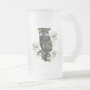 Taza De Cristal Esmerilado Orquídeas verdes de búho dorado