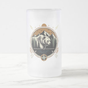 Taza De Cristal Esmerilado Oso de montaña rústico y vintage al aire libre