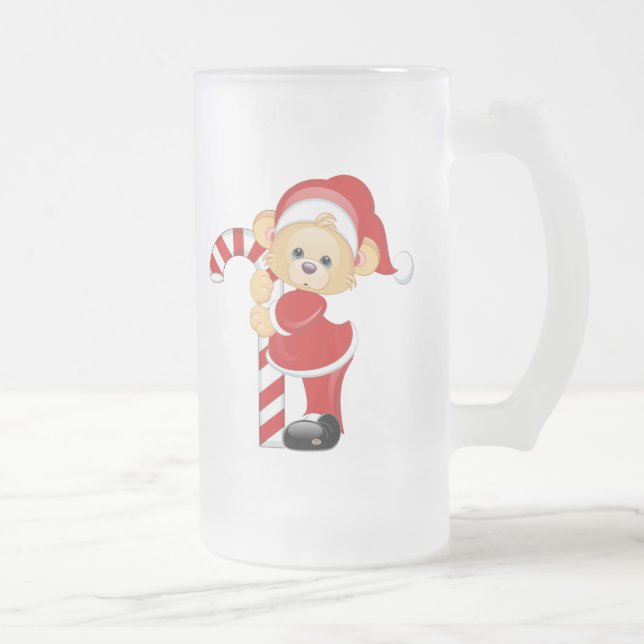 Taza De Cristal Esmerilado Oso de peluche de Santa y Candycane (Derecha)