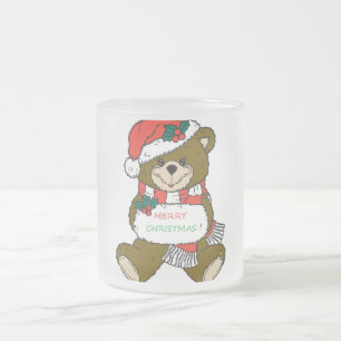 TAZA DE CRISTAL ESMERILADO OSO DE PELUCHE "FELIZ NAVIDAD"