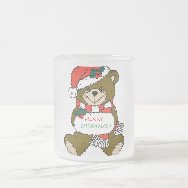 TAZA DE CRISTAL ESMERILADO OSO DE TEDDÍA "MERRY CHRISTMAS" (Centro)