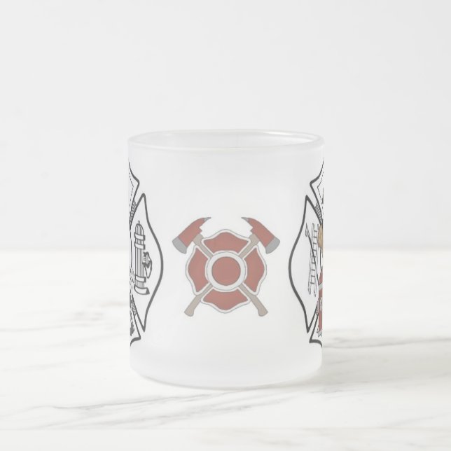 Taza De Cristal Esmerilado Oso del departamento del fuego del bombero (Centro)