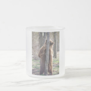 Taza De Cristal Esmerilado Oso grizzly que rasguña un picor