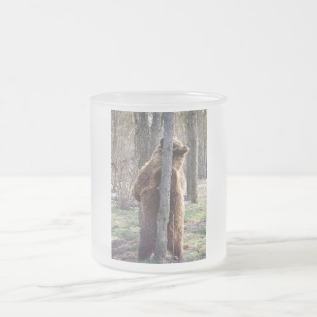 Taza De Cristal Esmerilado Oso grizzly que rasguña un picor (Centro)