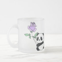 Oso Panda Adorable Sosteniendo Flor de Rosa Púrpur