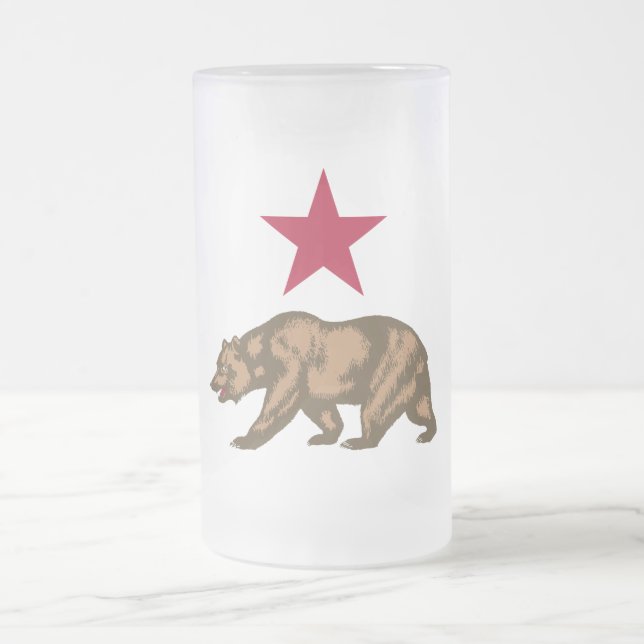 Taza De Cristal Esmerilado Oso y estrella de la república de California (Centro)