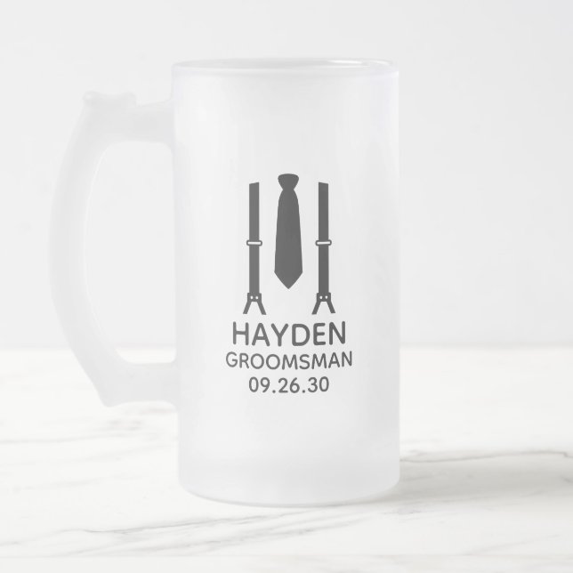 Taza De Cristal Esmerilado Padrino Corbata Negra (Izquierda)