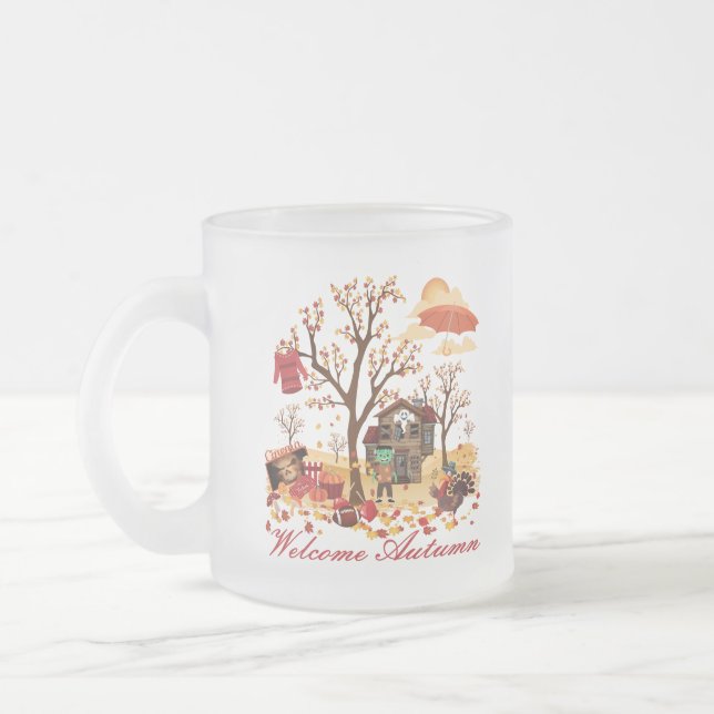 Taza De Cristal Esmerilado Paisaje agradable de la caída del otoño (Izquierda)