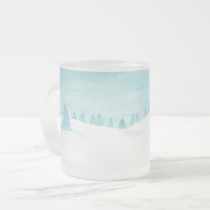 Taza De Cristal Esmerilado Paisaje De La Selva De Invierno Con Árboles Spruce
