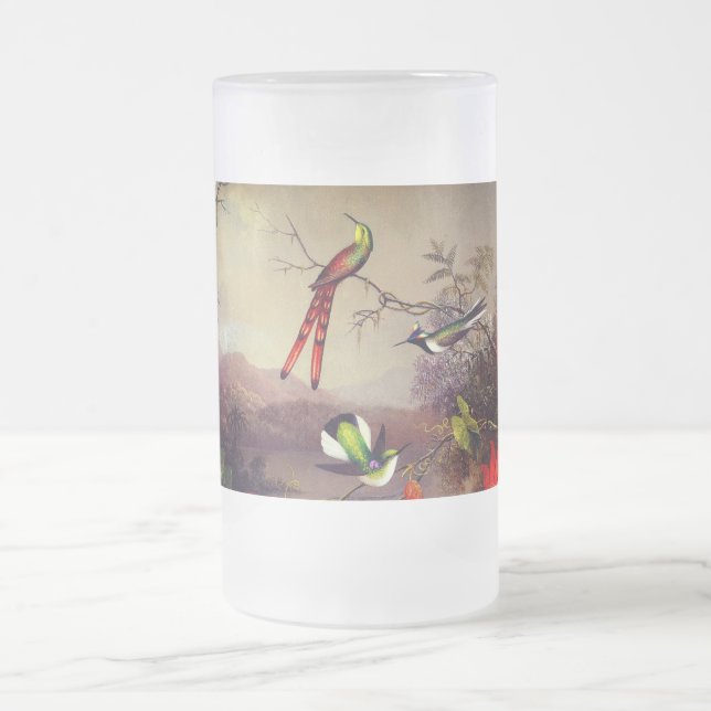 Taza De Cristal Esmerilado Paisaje tropical con 10 Hummingbirds Heade (Centro)