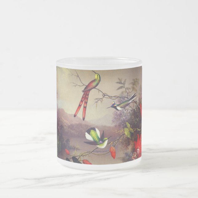 Taza De Cristal Esmerilado Paisaje tropical con 10 Hummingbirds Heade (Centro)