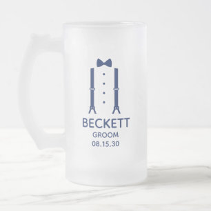 Taza De Cristal Esmerilado Pajarita Azul del Novio