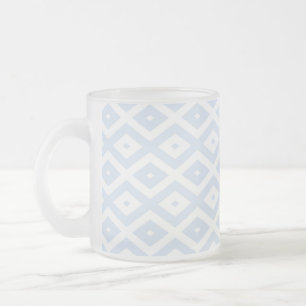 Taza De Cristal Esmerilado Pale blue and white diamond pattern