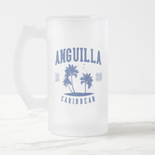 Taza De Cristal Esmerilado Palmera caribeña de Anguilla 1980