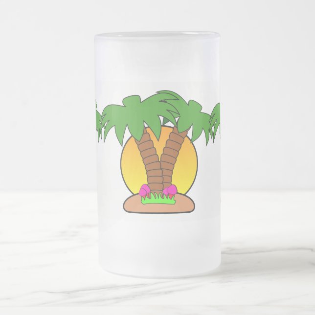 Taza De Cristal Esmerilado Palmeras Frosted 16 oz Frosted Glass Mug (Centro)