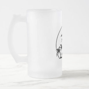 Taza De Cristal Esmerilado Palmeras y puesta de sol en negro