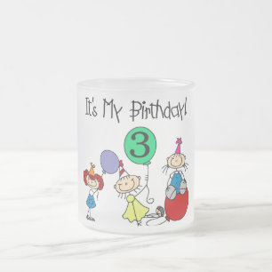 Taza De Cristal Esmerilado Palo Fiesta de niños 3er cumpleaños Camisetas y re